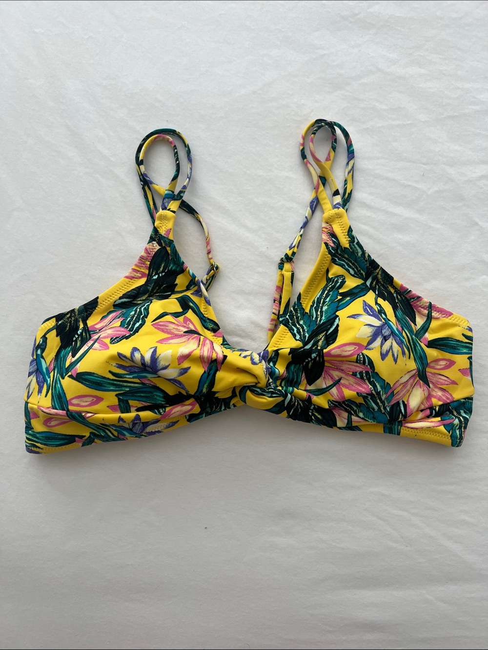 Jessica Simpson Yellow Tropical Floral Bikini Top